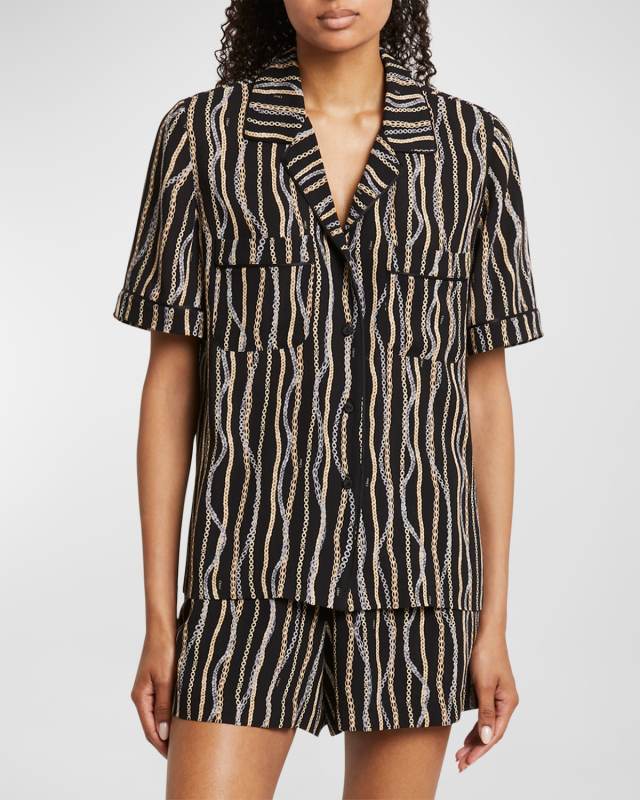 Chain-Print Silk Camp Shirt